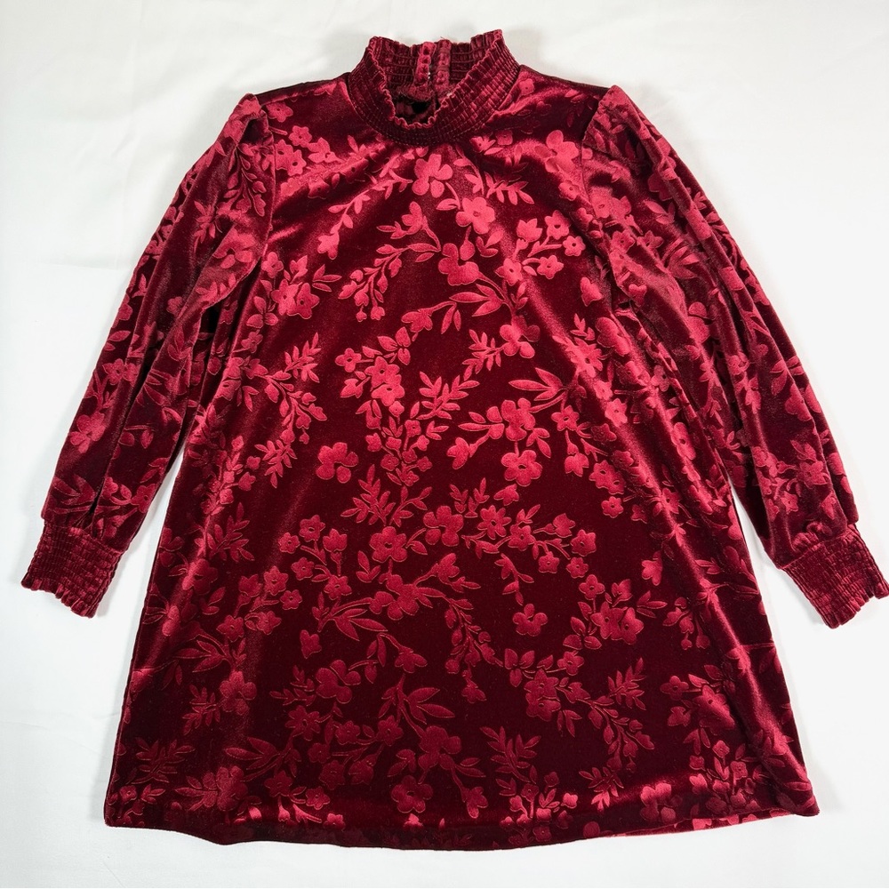 MATILDA JANE Girls Burgundy Floral‎ Velvet Dress Size 4 Smocked Neck Romantic